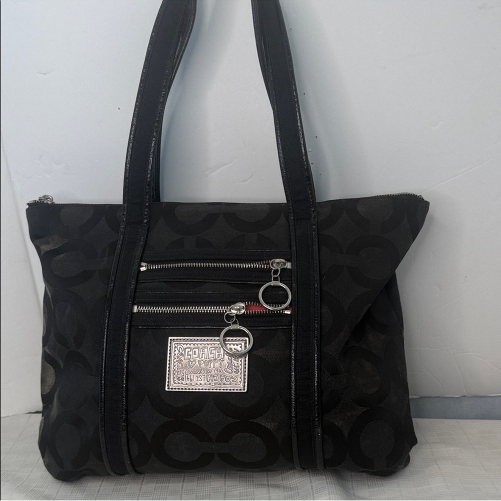 Coach poppy Optic Art Black and Silver Tote Bag